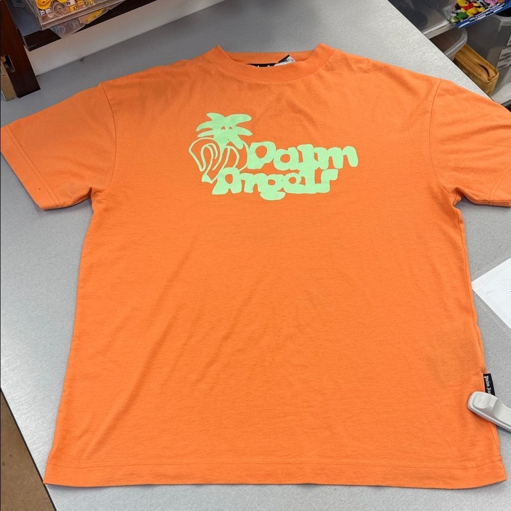 Palm Angels Orange Tee with Light Green Logo